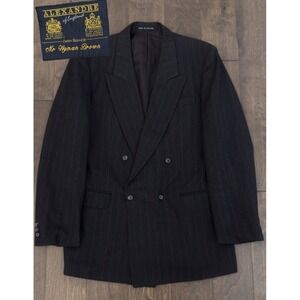 Alexandre Of England Double Breasted Suit Jacket Mens 40R Dark Grey Pinstripe